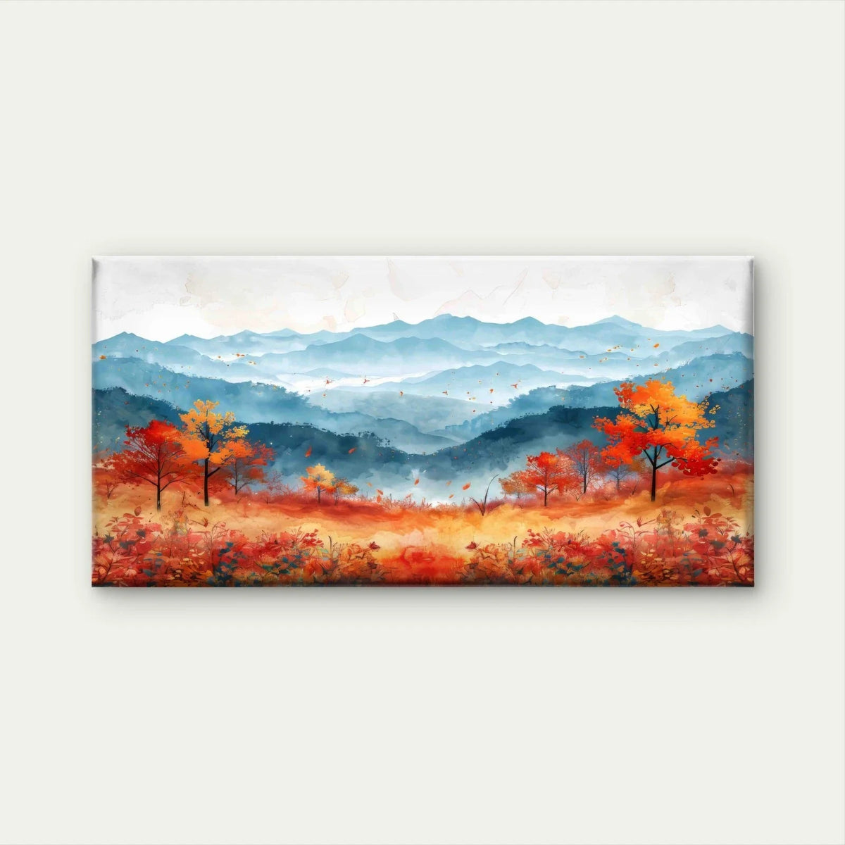 Autumn Field Against Mountains Wall Art Canvas Office Home Room Framed 80x45cm