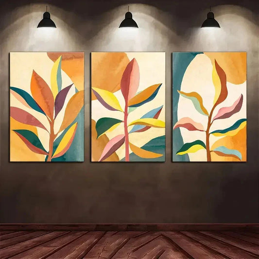 3pcs Touch of Sophistication Colorful Leaves Metal Print Ready to Hang Art