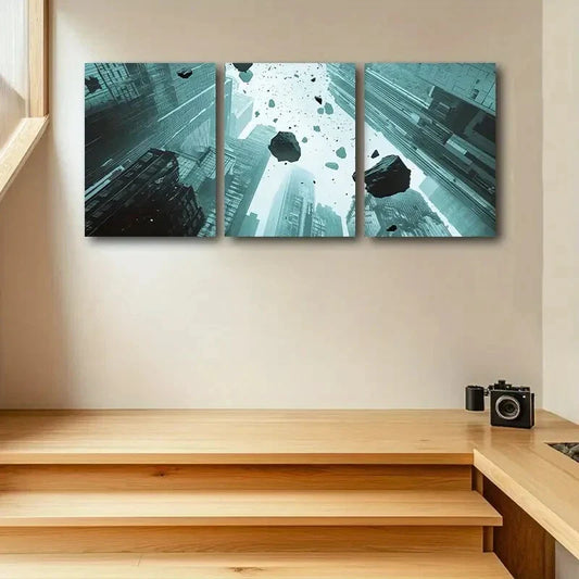 3pcs Building Crash Mode Design Metal Print Ready to Hang Art