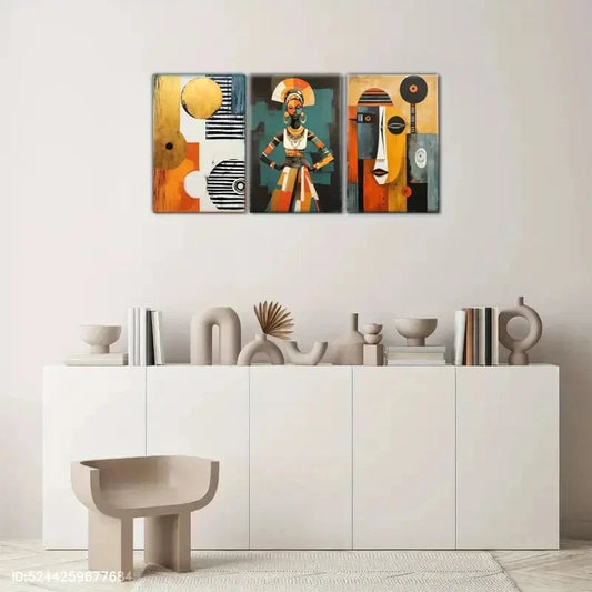 3pcs Graceful Woman in Traditional Attire Designs Metal Print Ready to Hang Art