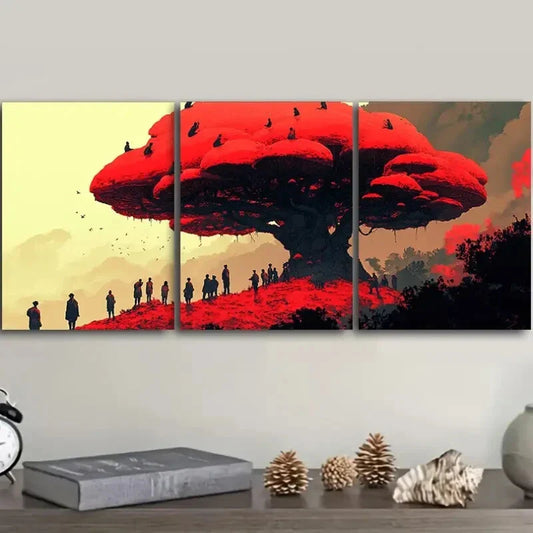 3pcs Mushroom Tree Design Metal Print Ready to Hang Art