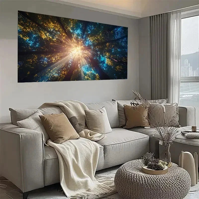 Vibrant Blue & Golden Tree Wall Art wall canvas office home room framed 120x60cm