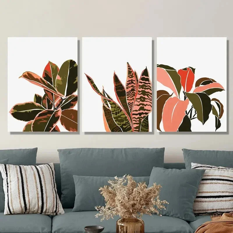 3pcs tropical natural green leaves, Metal Print Ready to Hang Art