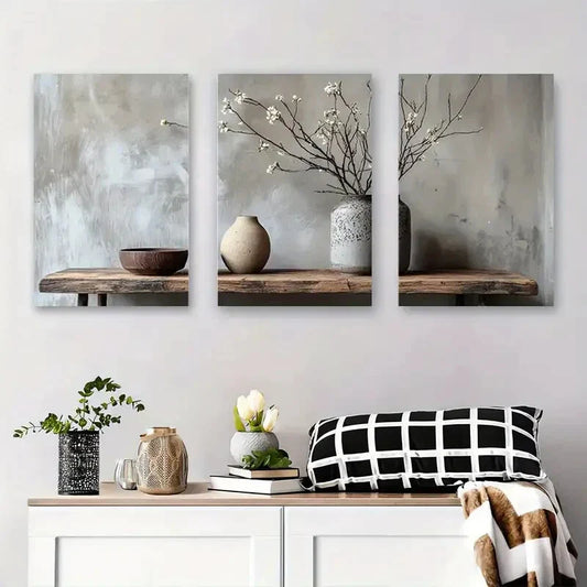 3pcs Minimalist Vase and Branch Metal Print Ready to Hang Art