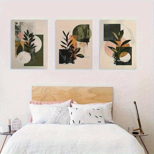 3pcs Abstract Plant Soil Colors Metal Print Ready to Hang Art