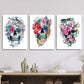 3pcs Vibrant Watercolor Floral Ink Skull Paintings  Metal Print Ready to Hang Art