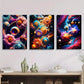3pcs Abstract universe three-dimensional flower Metal Print Ready to Hang Art