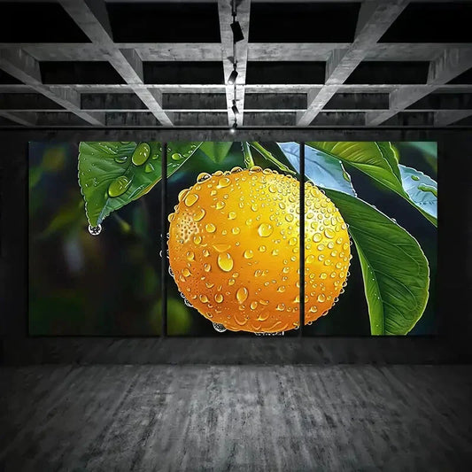 3pcs Lemon Hanging On Trees Water Drops Metal Print Ready to Hang Art