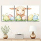 3pcs Colorful Eggs & Floral Blooms Vibrant Metal Print Ready to Hang Art