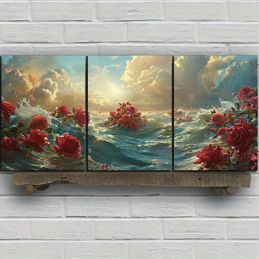 3pcs Rose River White Clouds Sunrise Metal Print Ready to Hang Art