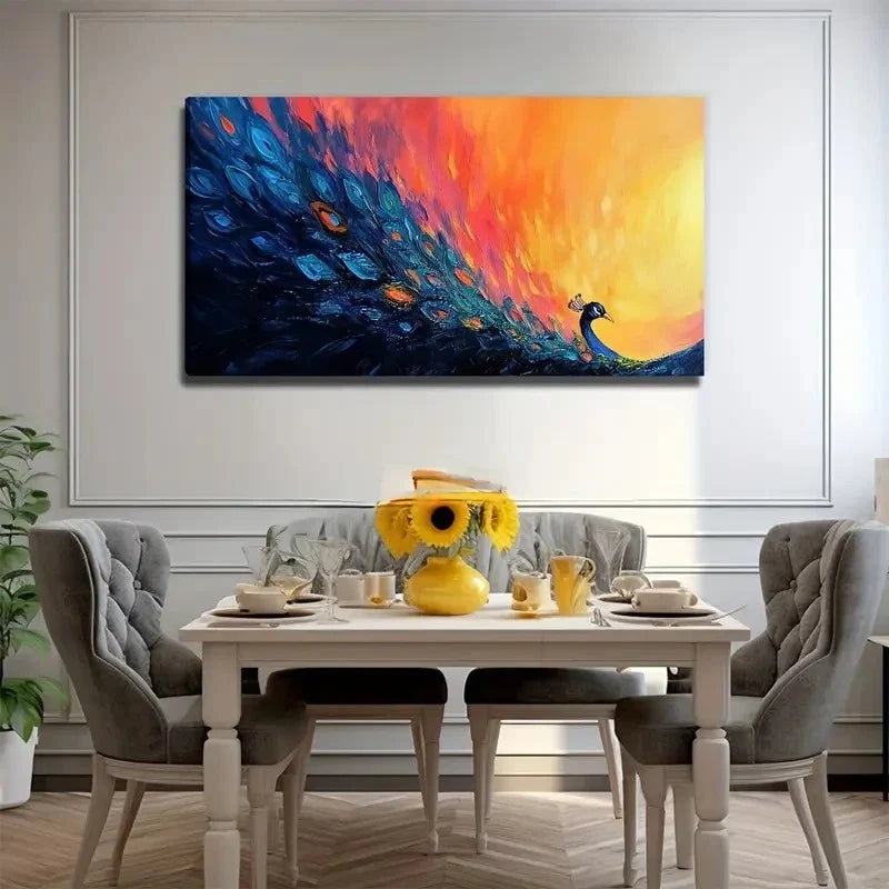 Abstract Peacock Suitable Wall Art Canvas Office Home Room Framed 80x45cm