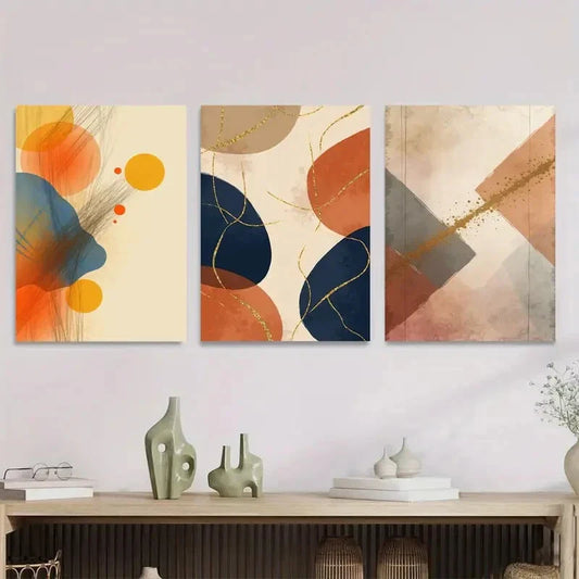 3pcs Abstract Geometric Vibrant Modern Metal Print Ready to Hang Art