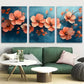 3pcs Boho Flowers in Blue Background Design Metal Print Ready to Hang Art