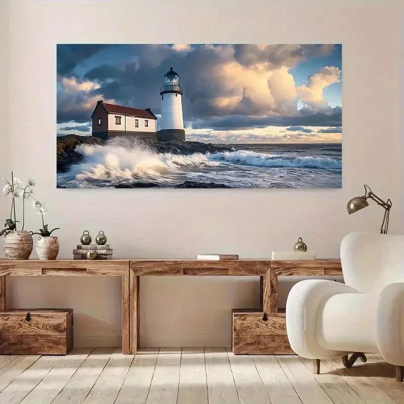 Modern Coastal Lighthouse Wall Art Canvas Office Home Room Framed 120x60cm
