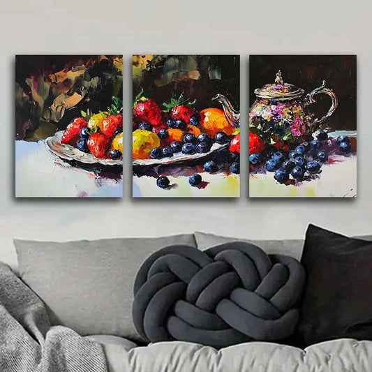 3pcs Afternoon Tea Fruit Nature Perfect Wall Art Set Canvas Framed 40x60cm - High Quality Print 100% Australian Made Wall Canvas Ready to Hang
