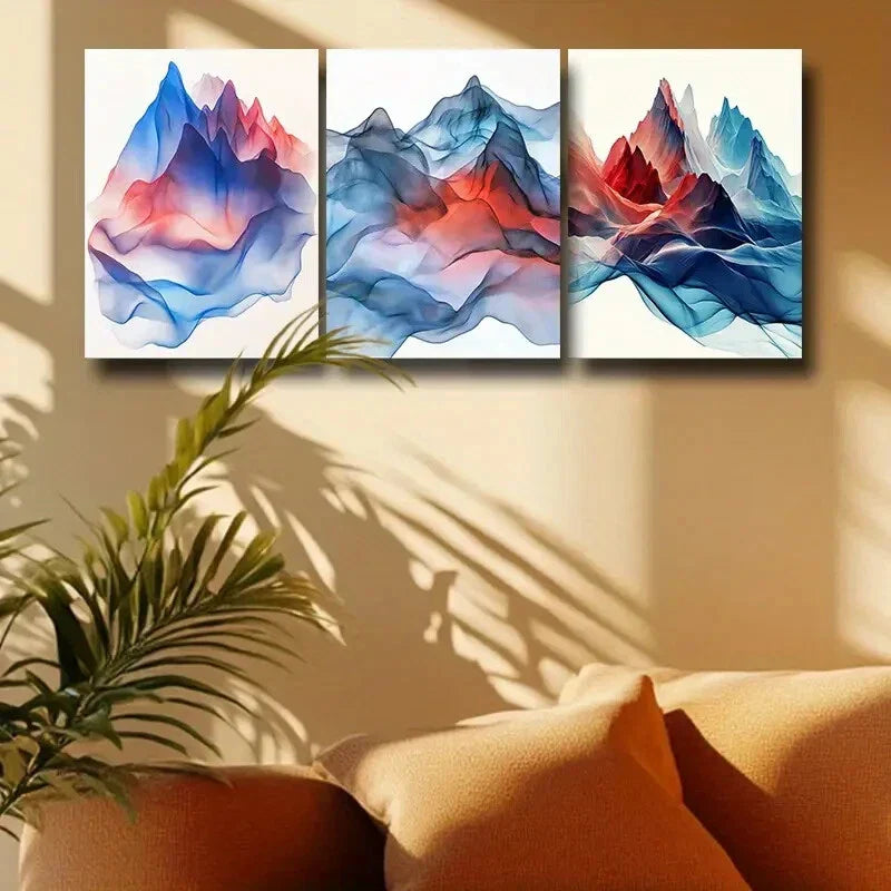 3pcs Modern Psychedelic Mountain Design Metal Print Ready to Hang Art