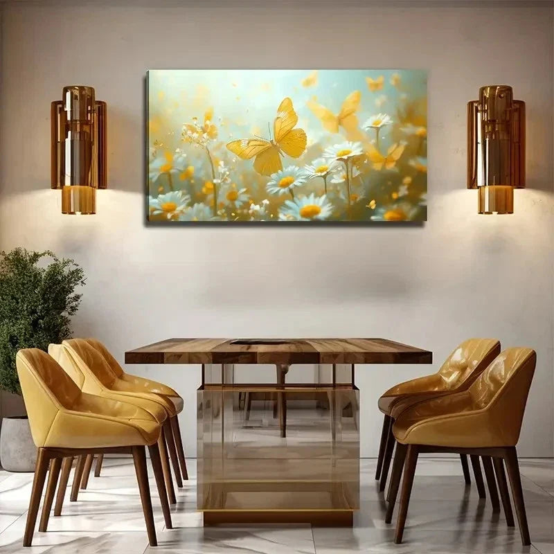 Chrysantheum And Butterfly Wall Art Canvas Office Home Room Framed 80x45cm