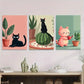 3pcs Charming Cat Cute Black And Pink Kitties Wall Art Set Canvas Framed 40x60cm - High Quality Print 100% Australian Made Wall Canvas Ready to Hang