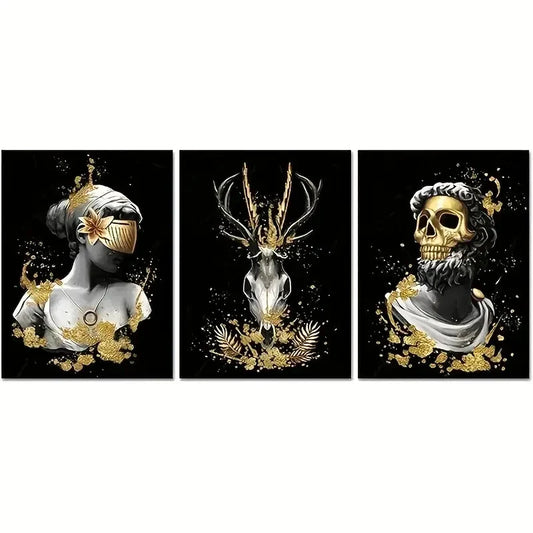 3pcs Retro Horror Theme Portrait Metal Print Ready to Hang Art
