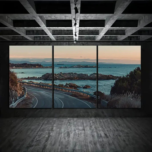 3pcs Coastal Highway Seascape Metal Print Ready to Hang Art