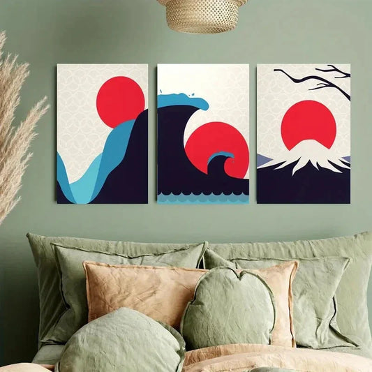 3pcs Japanese Oceans Waves Metal Print Ready to Hang Art