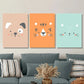 3pcs Brown Puppy, Cartoon Tiger, Cyan Kitten Metal Print Ready to Hang Art