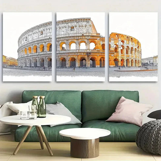 3pcs Italy Colosseum Line Art Design Metal Print Ready to Hang Art