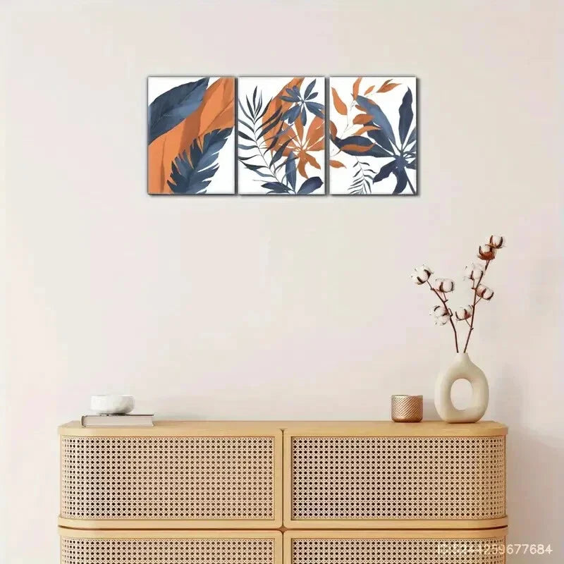 3pcs Elegant Space Artistic Choice Leaves Metal Print Ready to Hang Art