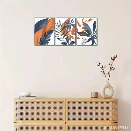3pcs Elegant Space Artistic Choice Leaves Metal Print Ready to Hang Art