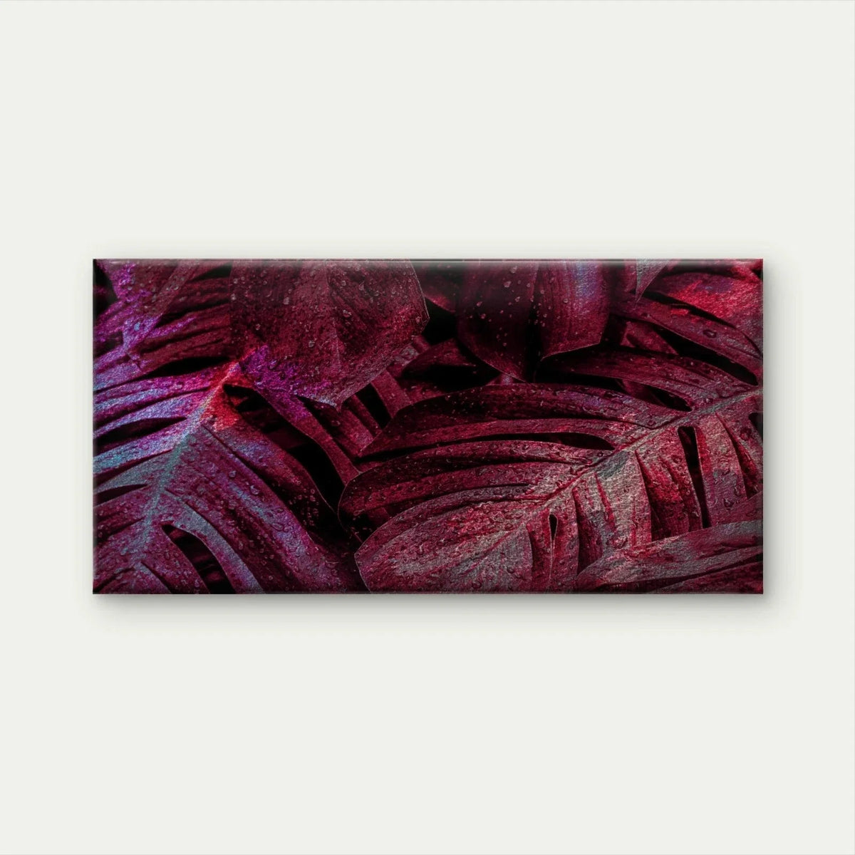 Dark Red Monstera Leaf Wall Art Canvas Office Home Room Framed 80x45cm