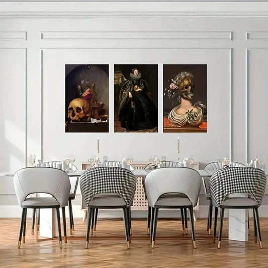 3pcs Gothic Skull & Floral  Metal Print Ready to Hang Art