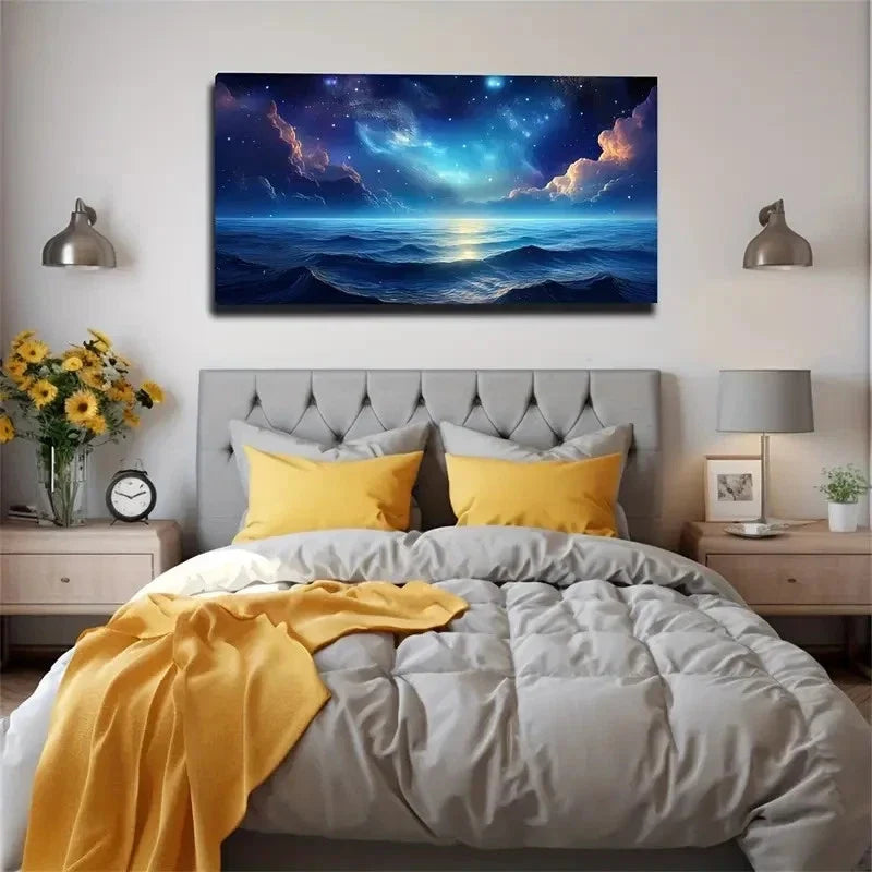 Stunning Ocean Night Sky Wall Art Canvas Office Home Room Framed 80x45cm