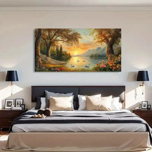 Tranquil Boat Golden Sunset Wall Art Canvas Office Home Room Framed 120x60cm