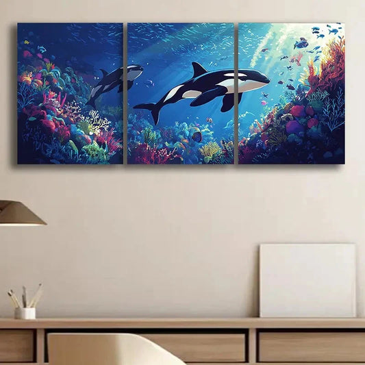 3pcs Killer Whale Scene Metal Print Ready to Hang Art
