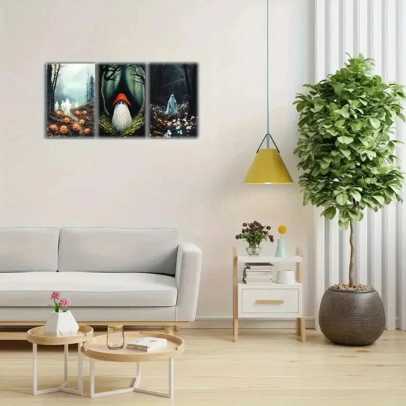 3pcs White Ghost in the Forest Gothic Art Metal Print Ready to Hang Art