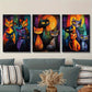 3pcs   Abstract Cat Fantasy Colors Wall Art Set Canvas Framed 40x60cm - High Quality Print 100% Australian Made Wall Canvas Ready to Hang