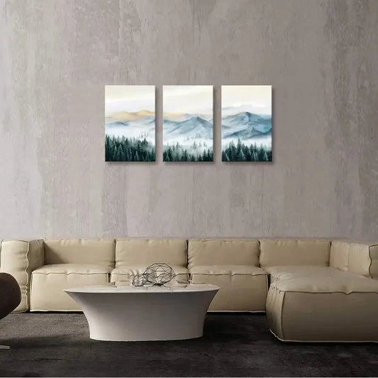 3pcs Misty Forest Mountain Landscape Metal Print Ready to Hang Art