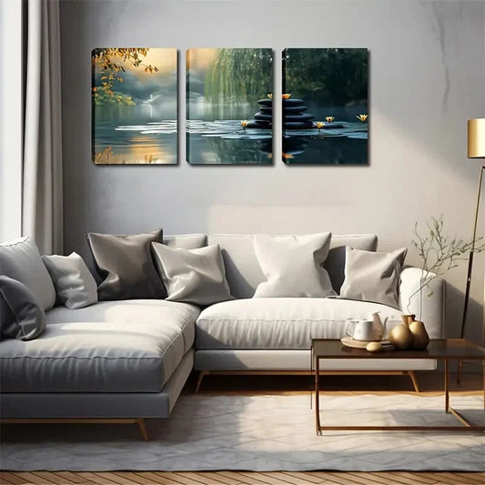 3pcs Quiet Lake Vivid Style Wall Art Set Canvas Framed 40x60cm - High Quality Print 100% Australian Made Wall Canvas Ready to Hang