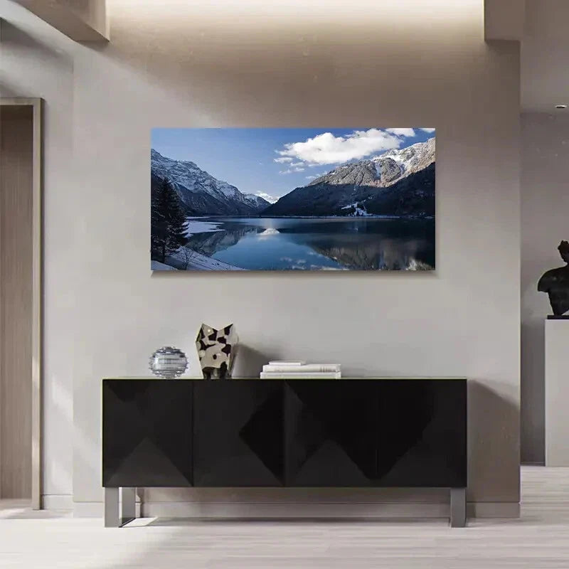 Snowy Mountain And Lakes Alpine Wall Art Canvas Office Home Room Framed 120x60cm