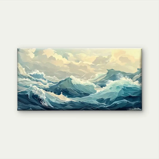 Big Waves Ocean Nature Wall Art Canvas Office Home Room Framed 80x45cm