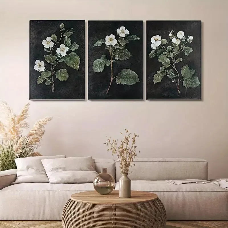 3pcs  Elegant Botanical White Flower Triptych Wall Art Set Canvas Framed 40x60cm - High Quality Print 100% Australian Made Wall Canvas Ready to Hang