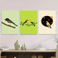 3pcs Vibrant Green Background with Black & White Metal Print Ready to Hang Art