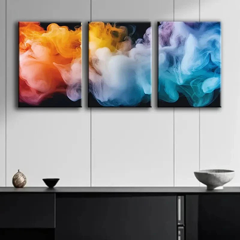 3pcs Colorful Smoke on A Black Background Wall Art Set Canvas Framed 40x60cm - High Quality Print 100% Australian Made Wall Canvas Ready to Hang