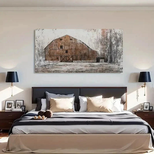 Rustic Farmhouse Barn Abstract Wall Art Canvas Office Home Room Framed 120x60cm