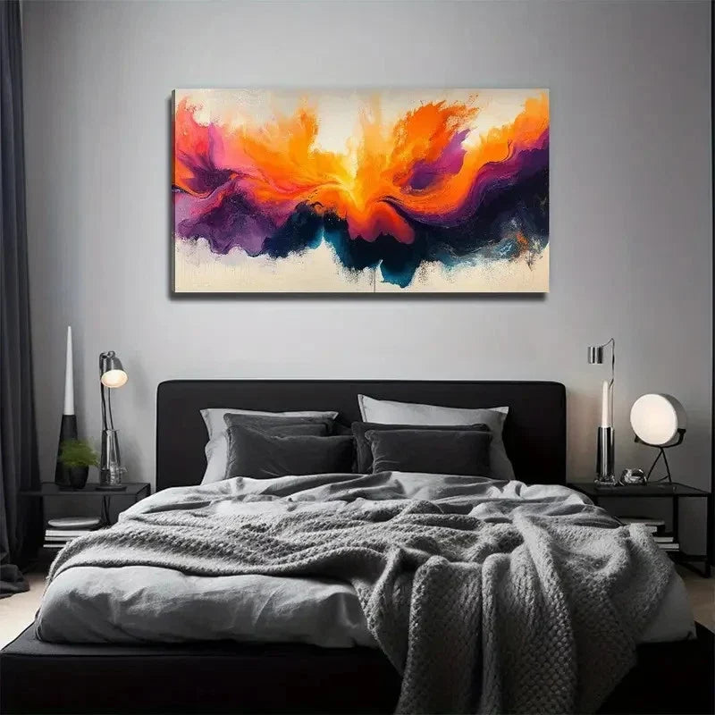 Decor With Orange Purple Blue Wall Art Canvas Office Home Room Framed 80x45cm