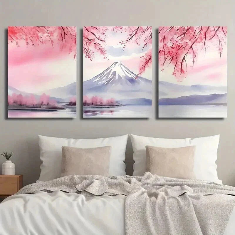 3pcs Mount Fuji & Cherry Blossom Wall Art Set Canvas Framed 40x60cm - High Quality Print 100% Australian Made Wall Canvas Ready to Hang