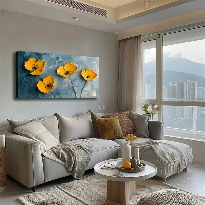 Modern Design Yellow Flowers Wall Art Canvas Office Home Room Framed 120x60cm