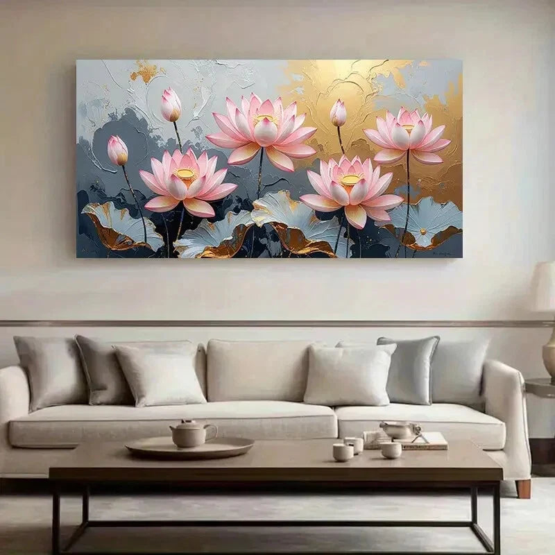 Modern Pink for Lotus wall canvas office home room framed 120x60cm