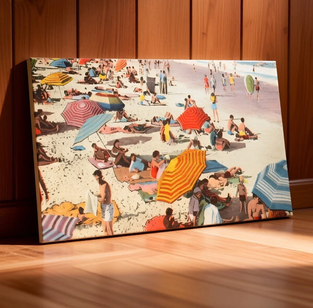 Vintage Classic Beach Scene Summer Wall Art Canvas Office Home Framed 120x60cm