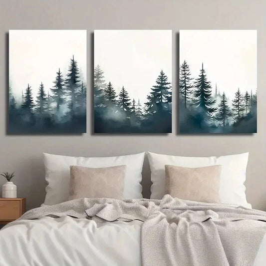 3pcs Forest Trees Silhouette Forest Pine Metal Print Ready to Hang Art